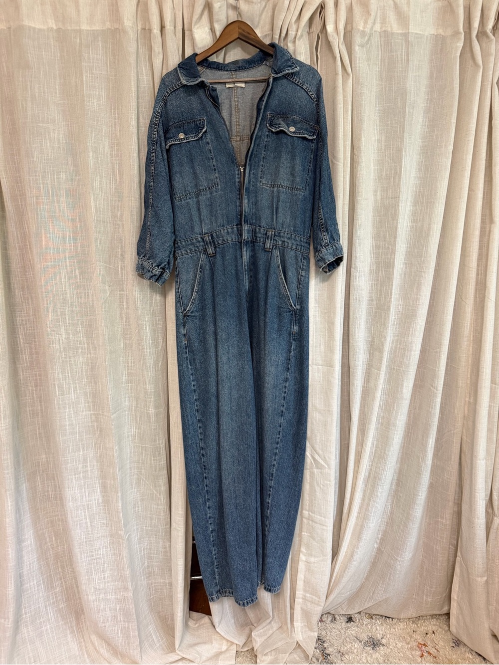 We The Free Medium Blue Denim Jumpsuit Label Detail